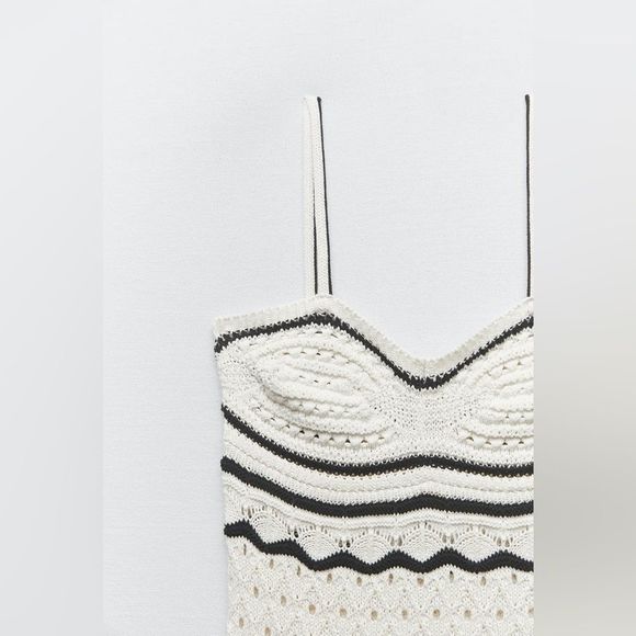 LAST! Zara Long Knit Crochet Dress Ecru New - Picture 6 of 12